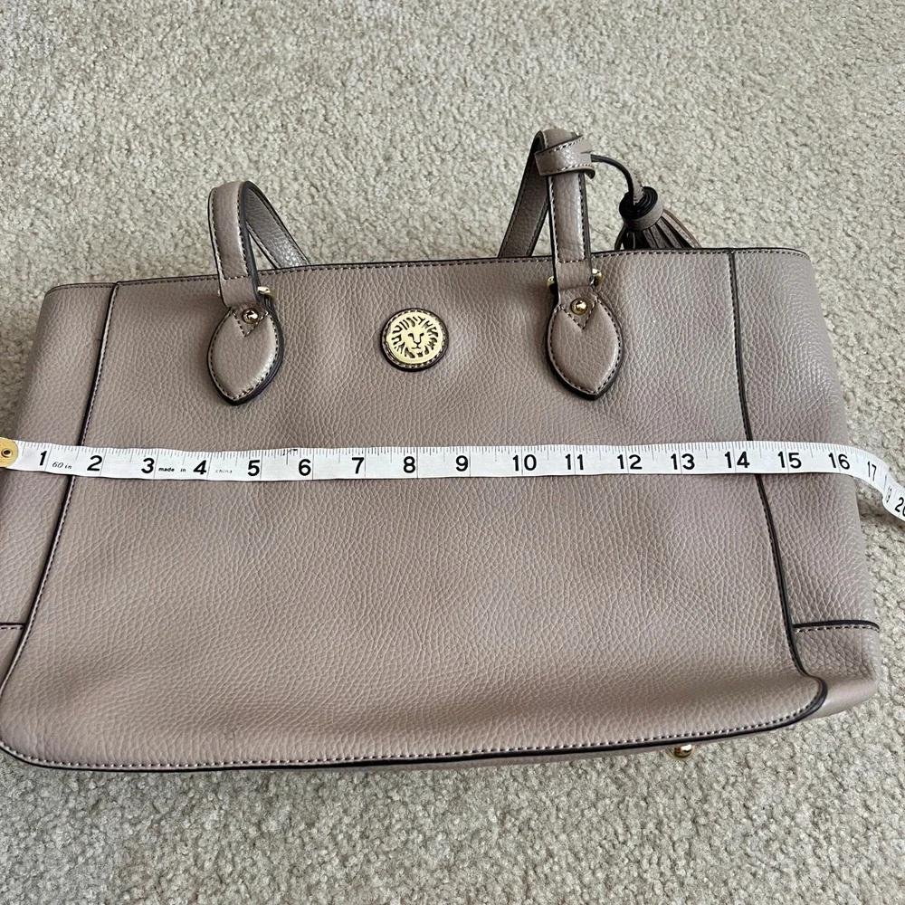 Anne Klein Tote Bag, Faux Leather, Lion Logo,‎ Tassel Charm, Taupe